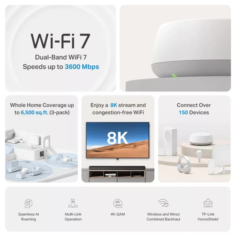 TP-Link Deco BE22 Dwuzakresowy (2,4 GHz / 5 GHz) Wi-Fi 7 (802.11be) Biały 2 sztuki
