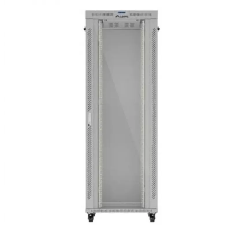 Szafa rack LANBERG FF01-8047-12SL 47U 800x1000 mm szara z przednimi i tylnymi drzwiami szklanymi oraz miejscem na panel LCD