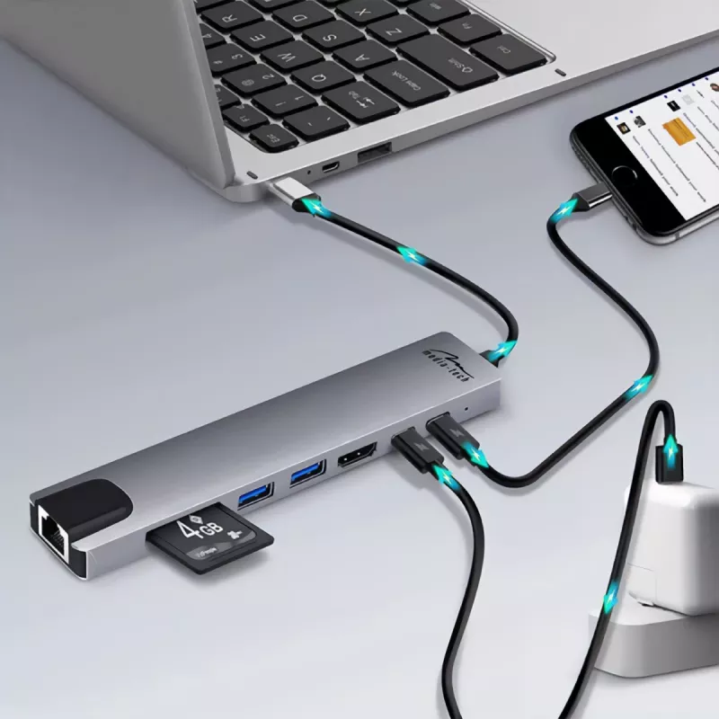 MEDIA-TECH USB HUB 8 W 1 GIGA LAN HUB MT5046