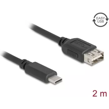 Kabel DELOCK USB 2.0 2 m — USB C na USB A, 0,48 Gbit/s, pozłacane styki, czarny