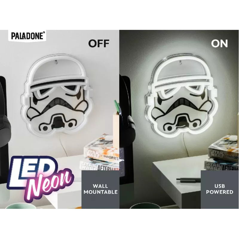 Lampa neonowa LED do montażu na ścianie Paladone Stormtrooper model PP14595SWVN, dekoracyjne oświetlenie Star Wars