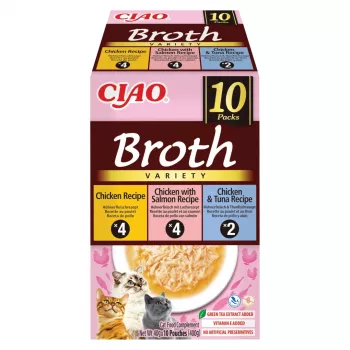 INABA Ciao Broth przysmaki dla kotów, kurczak, łosoś i tuńczyk, 10 x 40 g