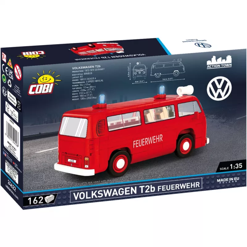 Klocki konstrukcyjne Cobi Volkswagen T2b wóz strażacki skala 1:35, czerwony