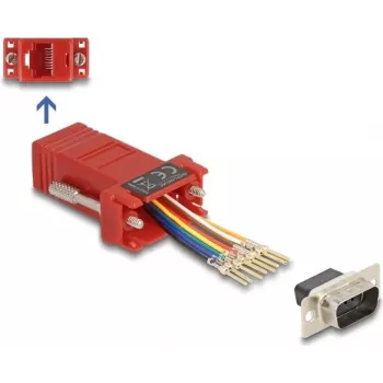 DeLOCK D-Sub 9 pin męski do RJ45 żeński Zestaw montażowy czerwony VGA do RJ45