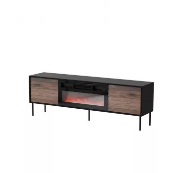 Szafka TV cama meble CORTINA 180x40x60 cm czarna/orzech z czarnym kominkiem elektrycznym