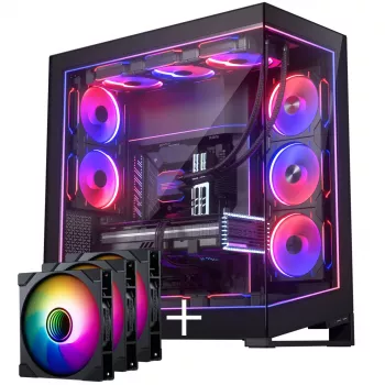 PHANTEKS NV-Series NV9 MK2 PC-Enclosure, EATX, DRGB, Tempered Glass - czarny i M25 Gen2 PWM D-RGB Fan 3er-Pack - Reverse Blade, 140 mm, czarny + DRG