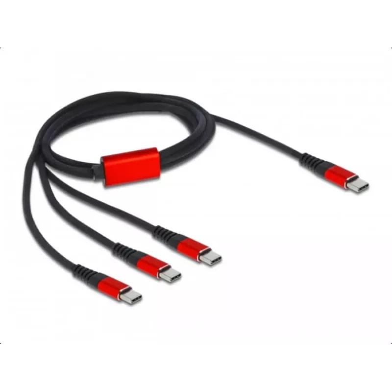 Kabel do ładowania USB DeLOCK 3 w 1 USB Type-C na 3 x USB Type-C 1 m czarno-czerwony