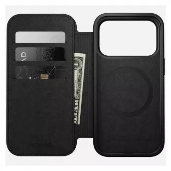 Skórzany portfel do telefonu Nomad Modern Leather Folio Cover dla iPhone 17 Pro, 16 cm (6,3 cala), czarny, 4 kieszenie na karty