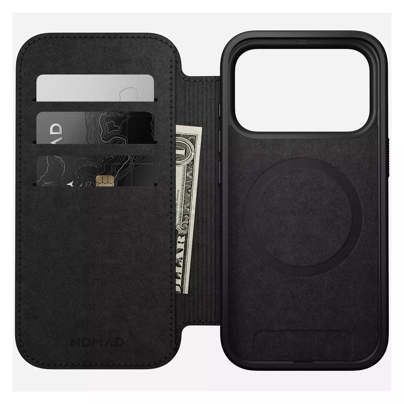 Skórzany portfel do telefonu Nomad Modern Leather Folio Cover dla iPhone 17 Pro, 16 cm (6,3 cala), czarny, 4 kieszenie na karty
