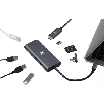 XtremeMac XWH-HUB8-13 Hub interfejsu USB Type-C 40000 Mbit/s Szary (XWH-HUB8-13)