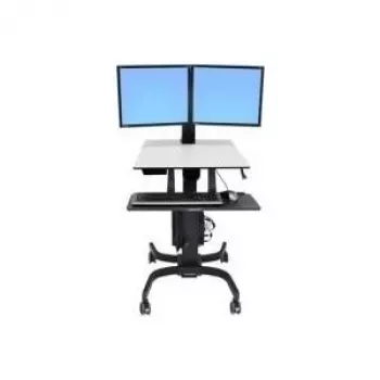 Ergotron WorkFit-C Podwójna Stacja Robocza Siedząco-Stojąca - Wózek na 2 Monitory LCD/Klawiatura/Mysz/CPU - Szary, Czarny - Rozmiar ekranu: 55,9 cm (22 inch) - Interfejs montażowy: 100 x 100 mm, 75 x 75 mm