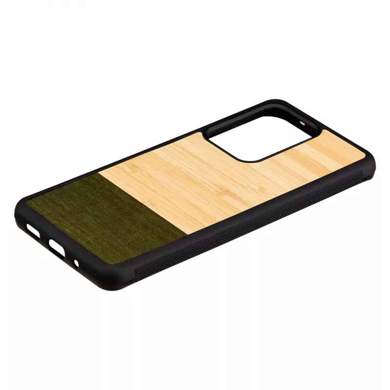 Phone case man and wood Galaxy S20 Ultra bamboo Czarny — obudowa ochronna, naturalna wkładka bambusowa