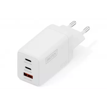 Ładowarka ścienna DIGITUS DA-10303 67W GaN, 2× USB-C + 1× USB-A, 100–240V, biała