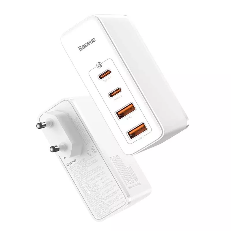Travel Charger Baseus GaN2 Pro Quick 2x USB + 2x USB-C, 100W, EU (Biały)