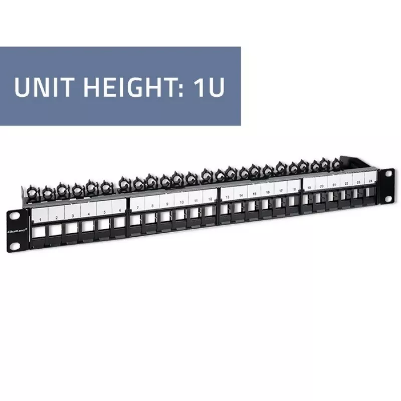 Qoltec 54516 panel krosowy do szafy rack 19 cali, 24 porty, 1U, UTP, czarny