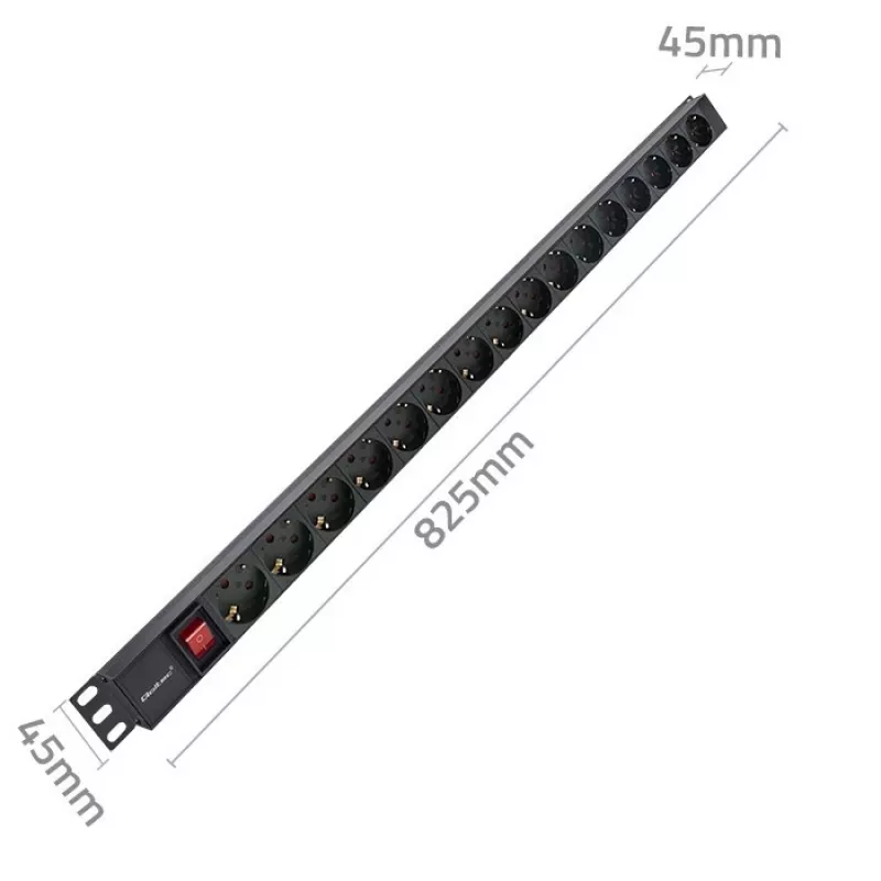 Aluminiowa listwa zasilająca Qoltec do szafy RACK | 16A | 16 x Schuko | pionowa | 1,8 m