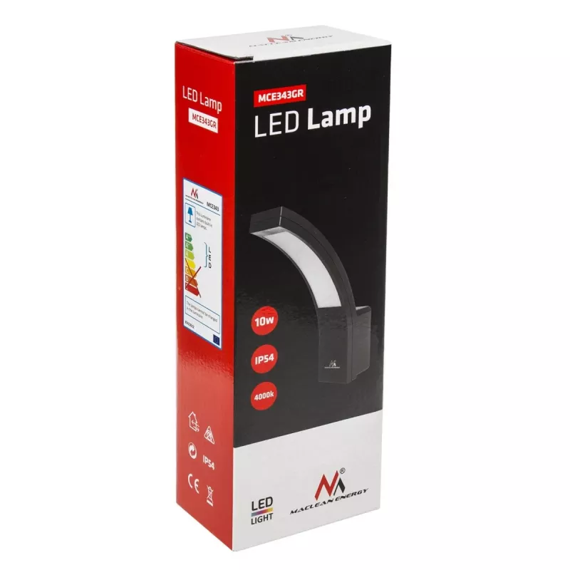 Zewnętrzna lampa ścienna LED MACLEAN MCE343 GR — 10W, oświetlenie fasadowe, szary