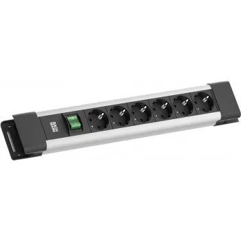 Listwa zasilająca Bachmann CONNECTUS z 6 gniazdami CEE7/3, 1 przełącznikiem, kablem 2,0 m, wtyczką CEE7/7, szara
