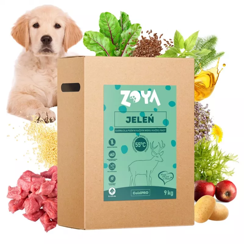 Sucha karma dla psa ZOYA ColdPRO Deer 9 kg — utrzymanie dorosłych psów, jednobiałkowa dziczyzna, 26% białka, 9,5% tłuszczu