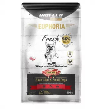 BIOFEED Euphoria Fresh Meat Adult Pork & Beef XS/S sucha karma dla psów, 0,5 kg
