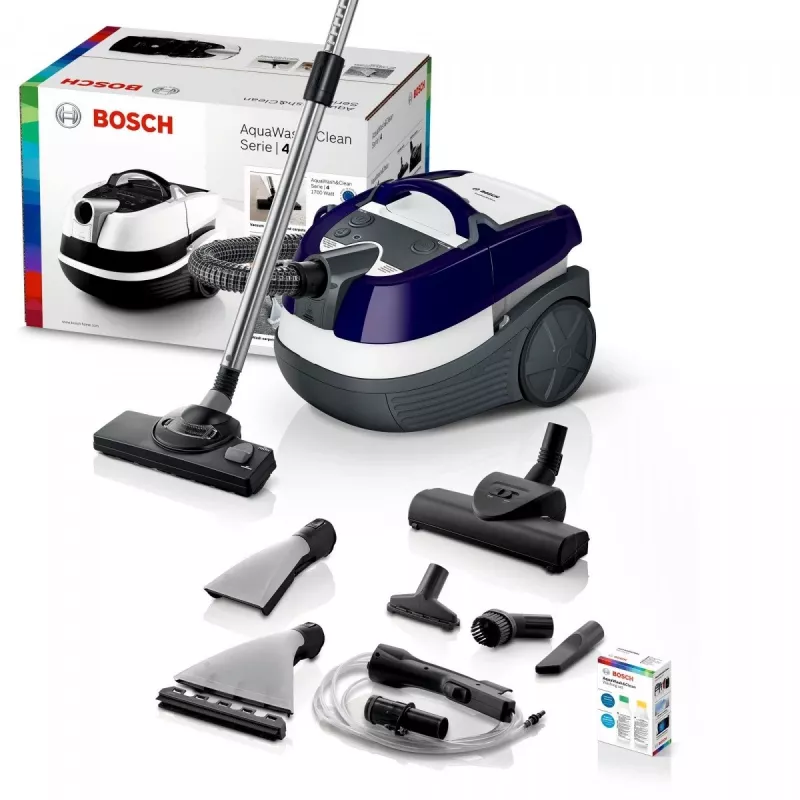 Odkurzacz do czyszczenia na mokro i sucho Bosch BWD 41740 AquaWash&Clean — 1700 W, zbiornik 5 l, filtr EPA, rura teleskopowa, promień roboczy 9 m, fioletowy