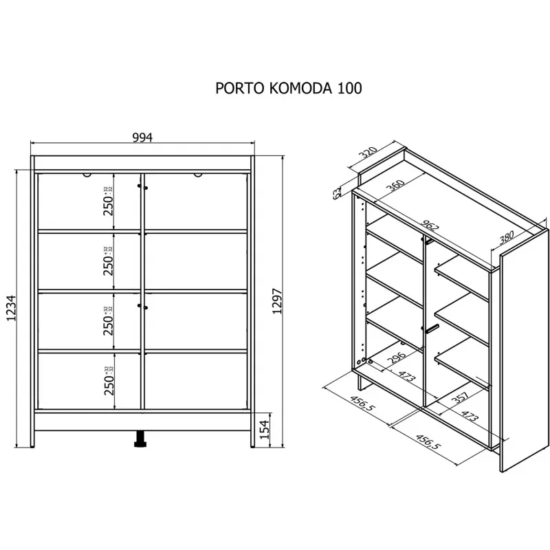 Cama PORTO komoda 100x38x130 dąb/czarny