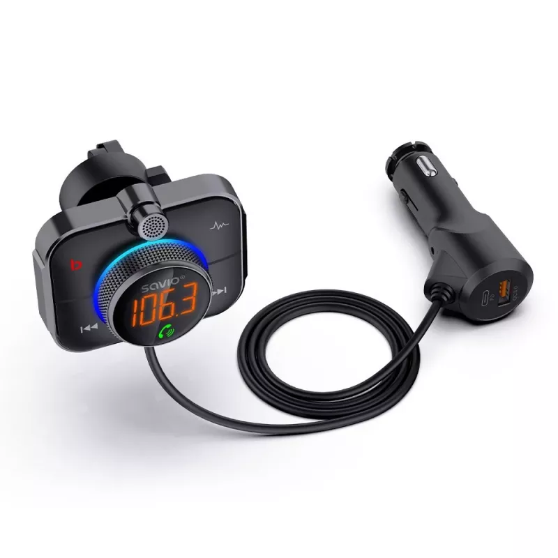 FM transmitter SAVIO TR-14 Bluetooth USB, FM 87.6–107.9 MHz, MicroSD, USB-C, 12 V car power