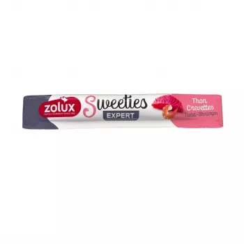 Przysmak dla kota ZOLUX Sweeties Tuńczyk z krewetkami 14 g — pasta rybna, tubka, 90% wilgotności