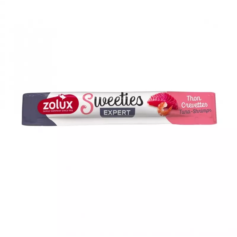 Przysmak dla kota ZOLUX Sweeties Tuńczyk z krewetkami 14 g — pasta rybna, tubka, 90% wilgotności