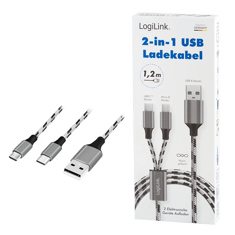 Kabel LogiLink CU0202 USB 2.0 1,2 m USB A USB C/Micro-USB A szary