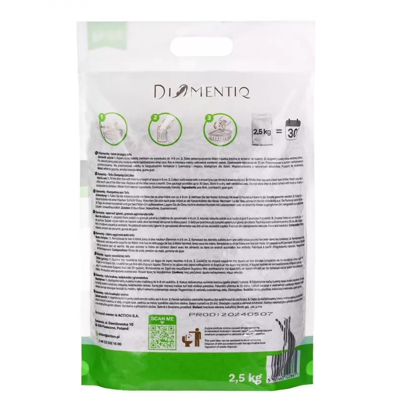 DIAMENTIQ Tofu Neutral Ultra clumping - żwirek roślinny - 2,5 kg