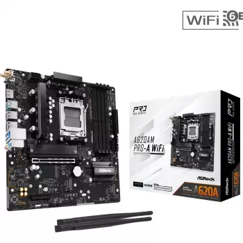 Płyta główna ASRock A620AM Pro-A WiFi AM5 mATX — AMD A620, Socket AM5, DDR5 do 256 GB, Wi‑Fi 6E, LAN 2,5 Gb/s, HDMI 2.1