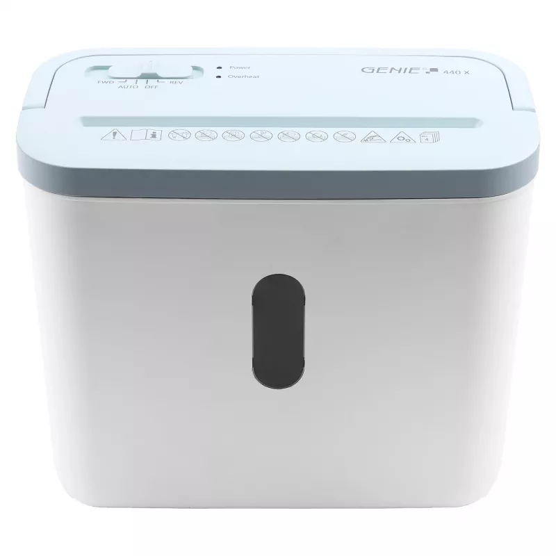 Niszczarka do papieru Genie 440 X niebieski — cięcie poprzeczne 4 x 38 mm, kosz 8 L, 300 W
