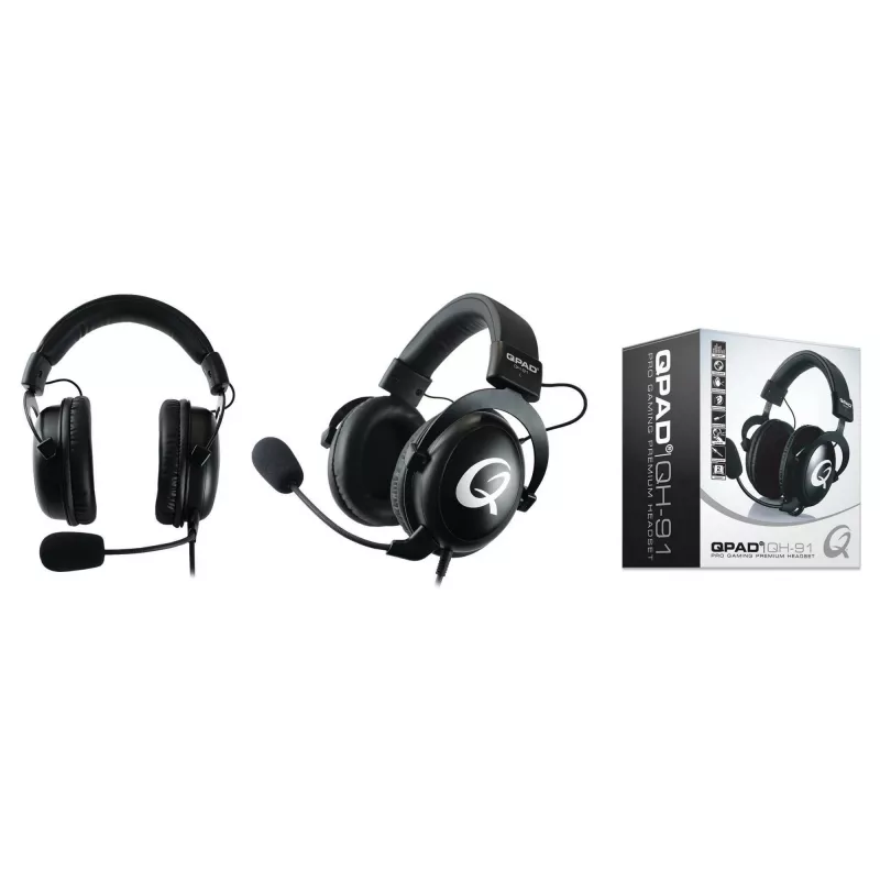 Zestaw słuchawkowy QPAD QH-91 przewodowy, nauszny, typu head-band, 15–25000 Hz, kabel 2 m, czarny