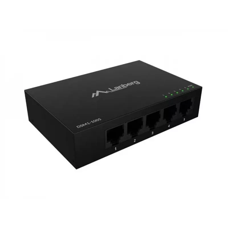 Przełącznik sieciowy LANBERG DSM1-1005 5x 1 Gb/s niezarządzany, desktop, obudowa metalowa, 12V