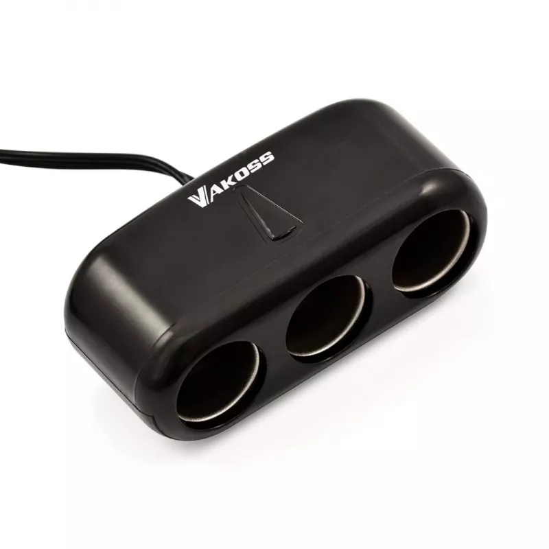 Rozgałęźnik gniazda zapalniczki samochodowej VAKOSS TP-3263CK — adapter 1 na 3 gniazda zasilania 12V, wyjście 3A, czarny