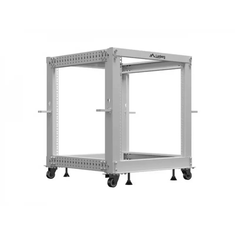 Otwarta szafa rack 19 cali LANBERG 12U, regulowana głębokość 600–1100 mm, szara