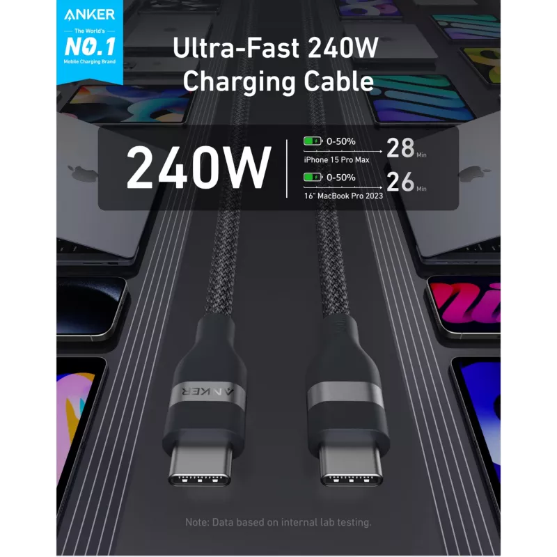 Kabel USB-C do USB-C Anker A82E2 — USB 2.0, 1.8 m, czarny