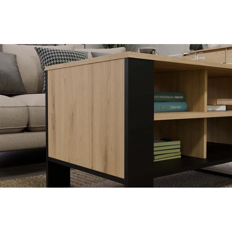 Stolik kawowy top e shop Topeshop STOLIK KAWOWY ŁAWA MODERN 4P Dąb Artisan Czerń