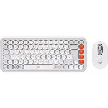 Logitech POP Icon Combo zestaw klawiatury i myszy bezprzewodowej, niemiecki QWERTZ, pomarańczowo-biały
