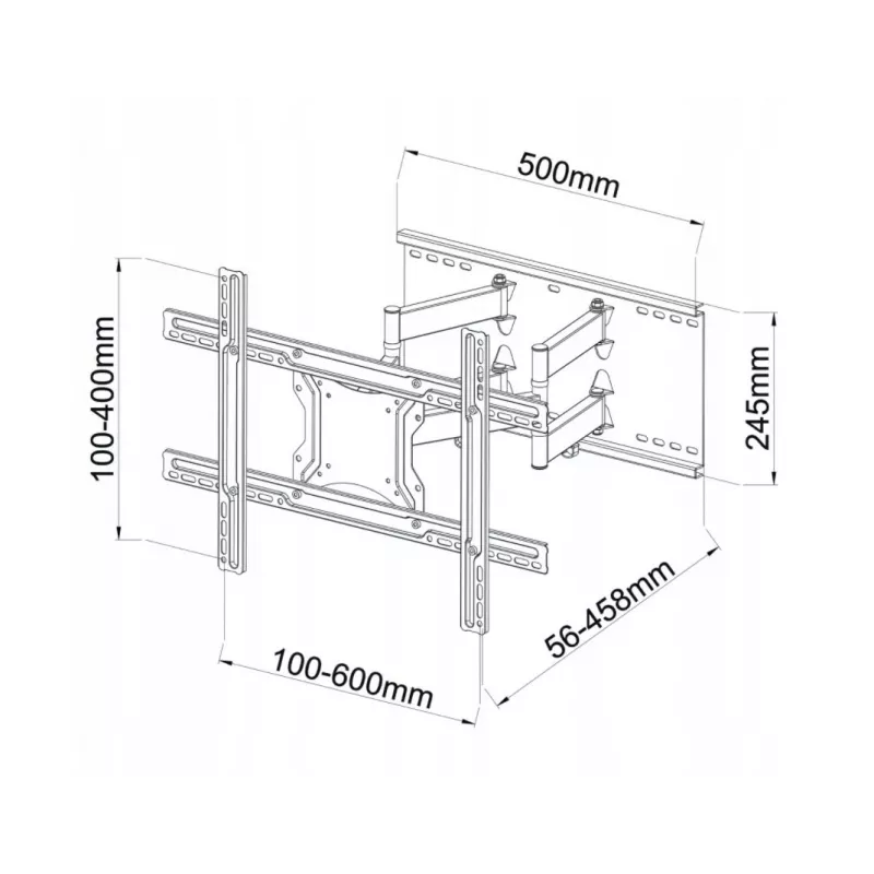 Uchwyt ścienny ART AR-87 do ekranów 40–80 cali, udźwig 60 kg, VESA do 600×400, pochylenie 12°, obrót 45°, wysięg 5,6–45,8 cm