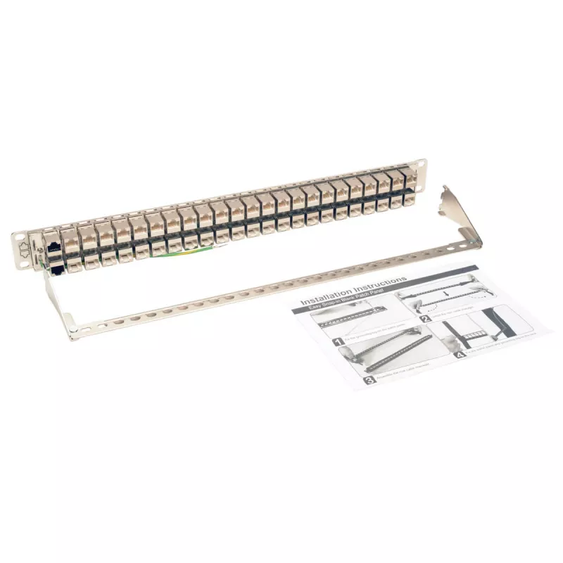Tripp N254-048-SH-6A 48 portów, 1U, ekranowana, Cat6a STP panel krosowy przepustowy - RJ45 Ethernet - TAA - 10 Gigabit Ethernet - RJ-45 - Cat6a - Srebrny - Biały - Montaż w szafie