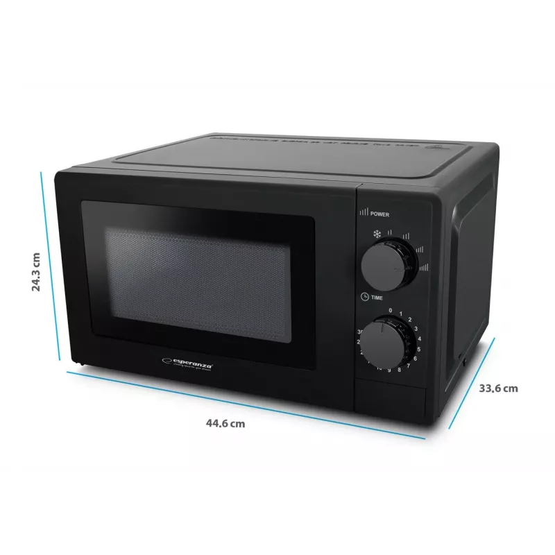 Kuchenka mikrofalowa solo ESPERANZA ESTOFADO — 20 l, 700 W, 5 poziomów mocy, talerz obrotowy 24,5 cm, czarna