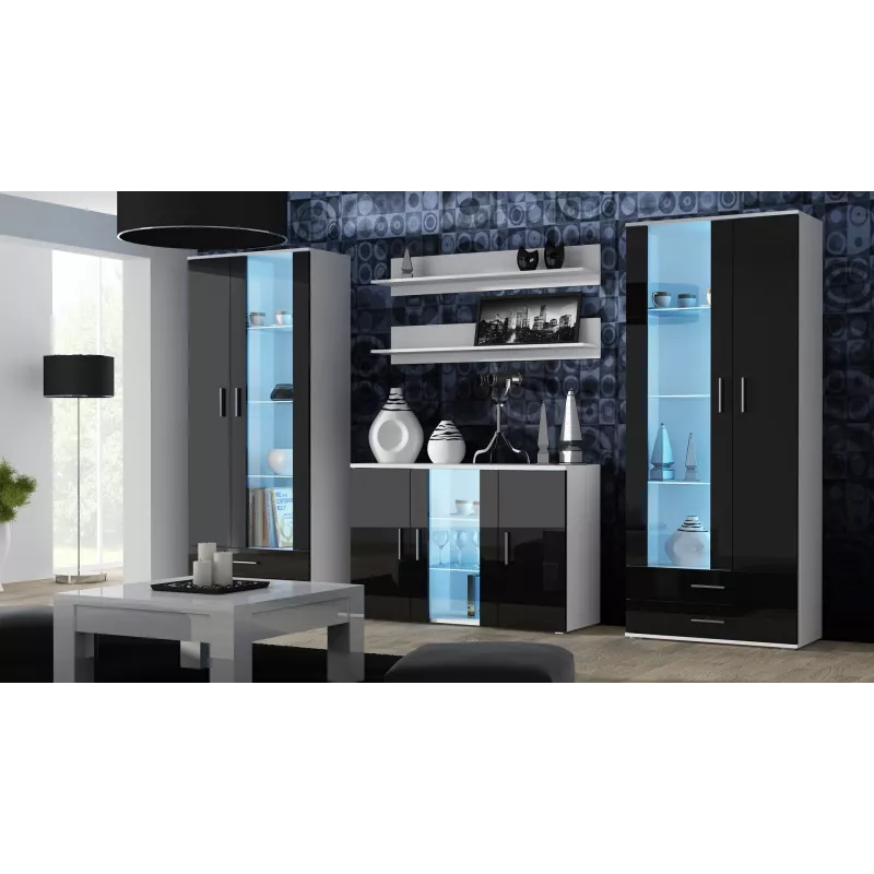 Sideboard Cama Meble SOHO S7 120 cm — 3 drzwi, 4 półki, biały blat, czarny połysk