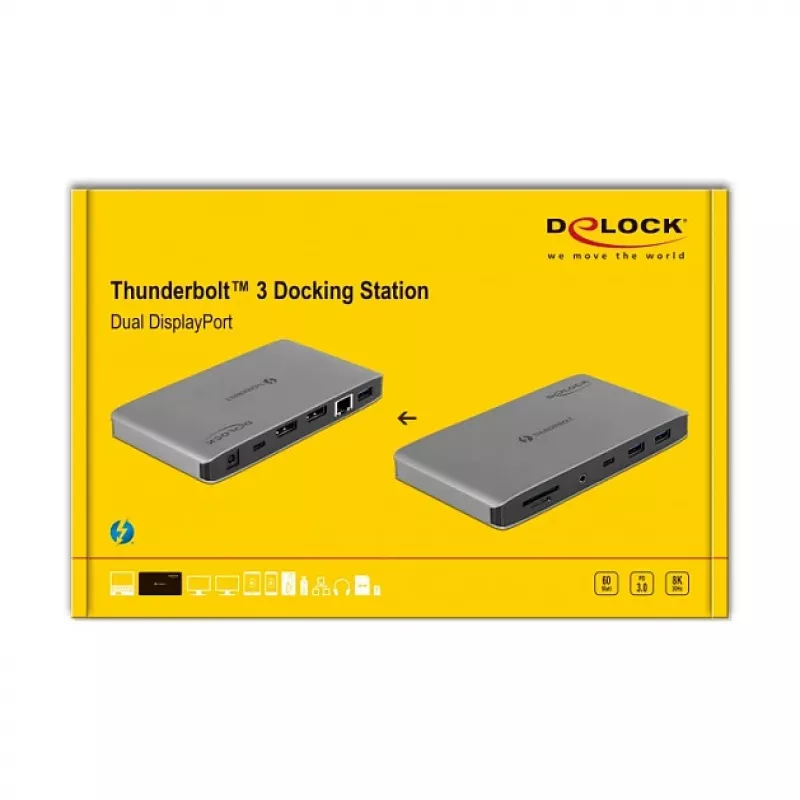 Stacja dokująca DeLOCK Thunderbolt 3 8K Dual DisplayPort USB LAN SD Audio PD 3.0