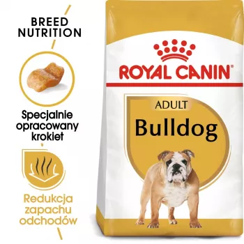 Sucha karma dla psa Royal Canin Bulldog Adult 12 kg — dla dorosłych buldogów, smak kurczaka, 24% białka, 14% tłuszczu