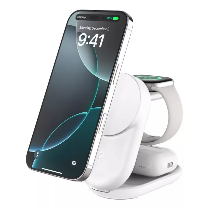 Ładowarka wewnętrzna Belkin UltraCharge 25 W Qi2 3 w 1 magnetyczna UE biała okrągła