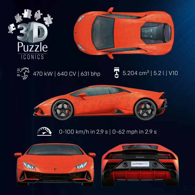 Puzzle 3D Ravensburger Lamborghini Huracan EVO — 158 elementów, konstrukcja modelu w skali