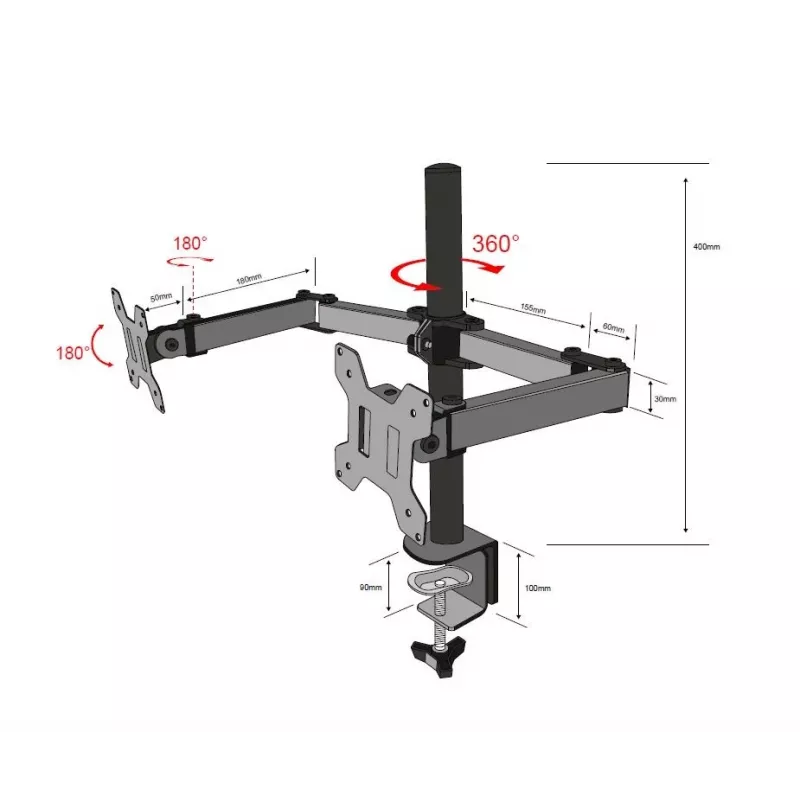 Dwuranienny uchwyt do monitora TB-MO2 10–27 cali 10 kg VESA 100x100