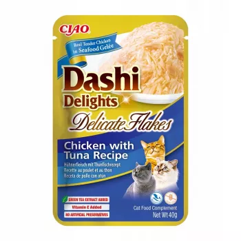 Mokre przysmaki dla kota INABA Dashi Delights Delikatne Płatki z Kurczakiem i Tuńczykiem 40 g saszetka